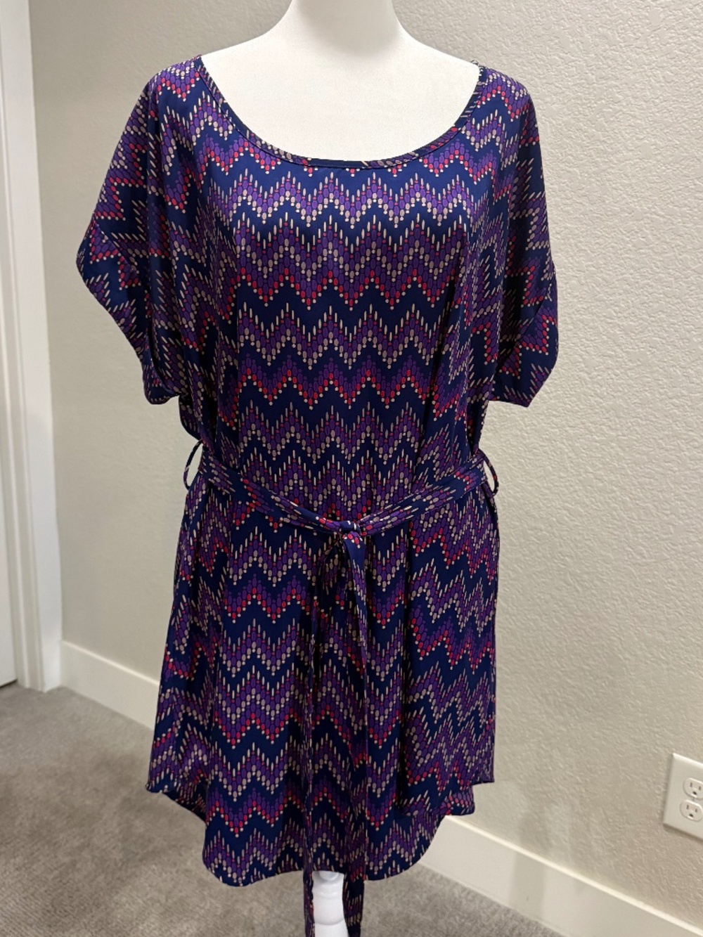 Pixley Stitch Fix Short Sleeve Tunic Belted Blouse Chevron Print